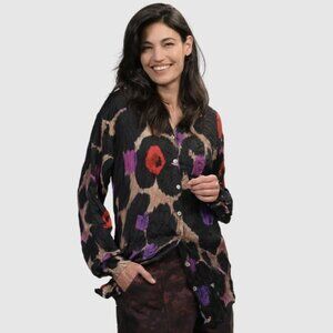 Alembika Cosmopolitan Button Down Shirt Top in Violet Crinkle Oversized XS